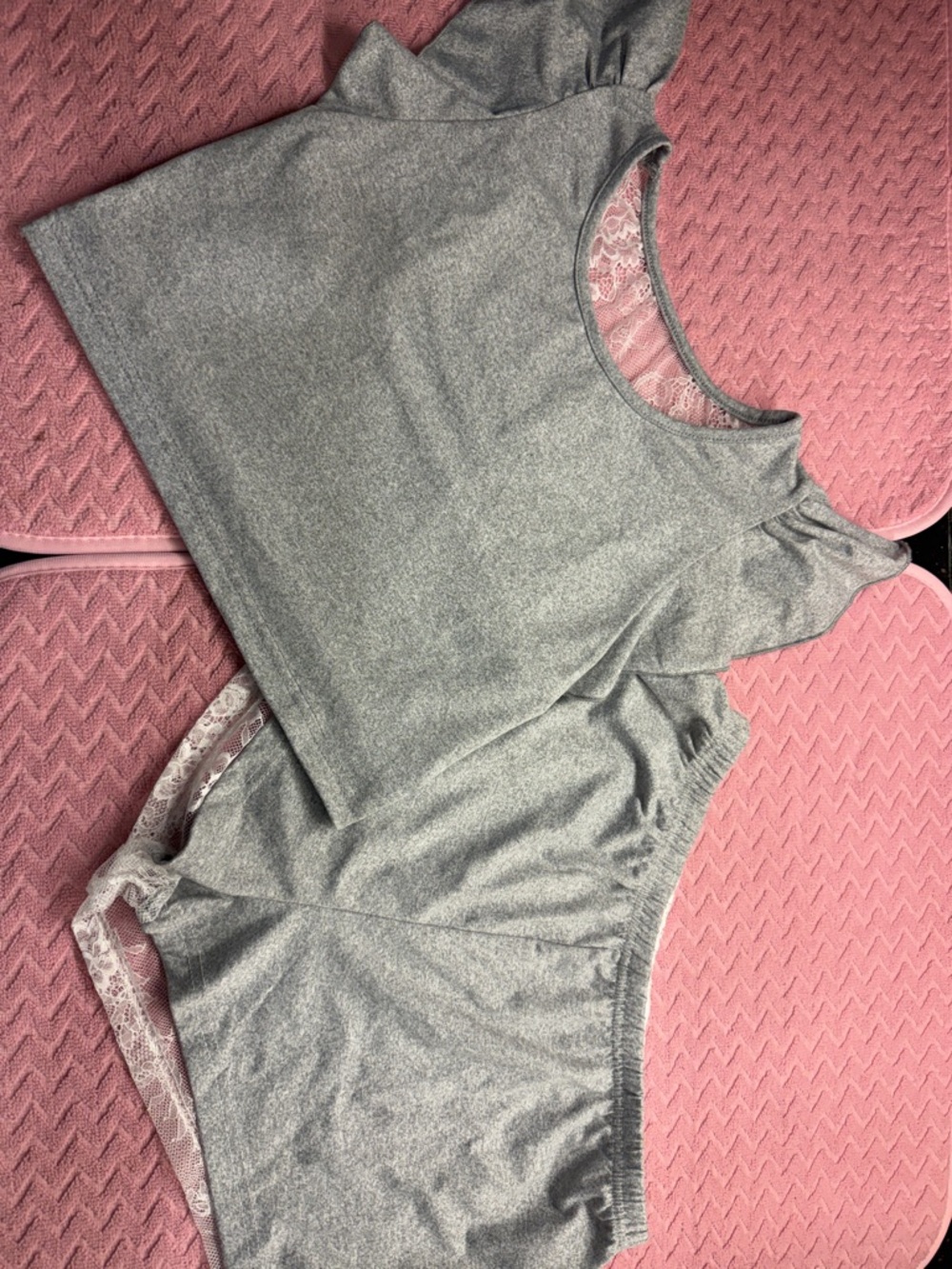 Women’s Heather Gray Lace-Trim Sleep Set - Top & Shorts